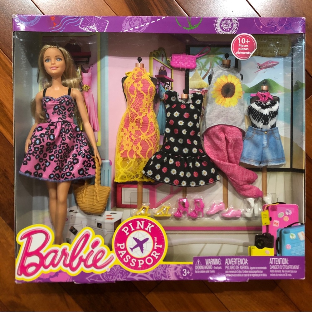 Barbie Retired Pink Passport 10 Piece Doll Set